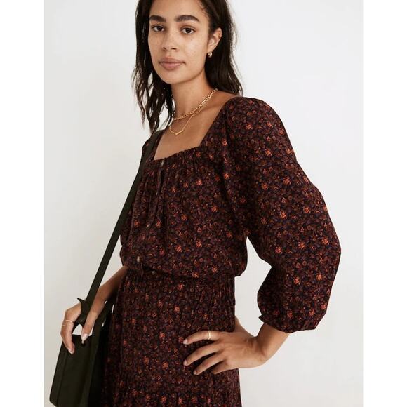 Madewell Puff-Sleeve Button-Front Crop Top in Orchard Floral Medium EUC - Picture 1 of 9